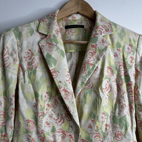 Elie Tahari Linen Blend Blazer Jacket Sz 4 Floral Pastel Cottagecore Coquette - Picture 2 of 13